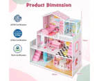 Costway 3-Story Pretend Play Dollhouse Kids Wooden Dollhouse w/ Rooms & Furniture Set Toy Gift Pink