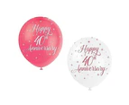 Unique Party Latex 40th Anniversary Balloons (Pack of 5) (Ruby/White) - SG22621