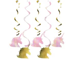 Creative Party Unicorn Head Hanging Decoration (Pack of 5) (Gold/Pink) - SG29591