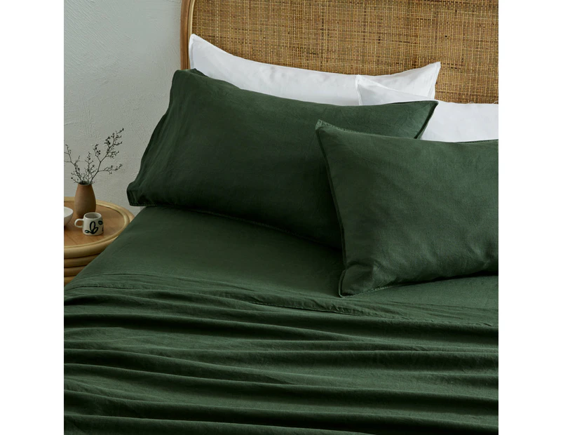 MyHouse Pure European Linen Flat Sheet Moss King Size 285X260cm