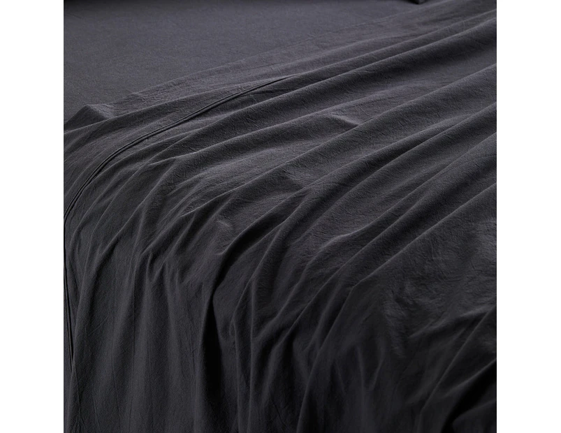 MyHouse Stonewash Flat Sheet Onyx King Size 285X260cm 100% Cotton
