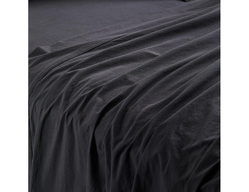 MyHouse Stonewash Flat Sheet Onyx Queen Size 255X260cm 100% Cotton