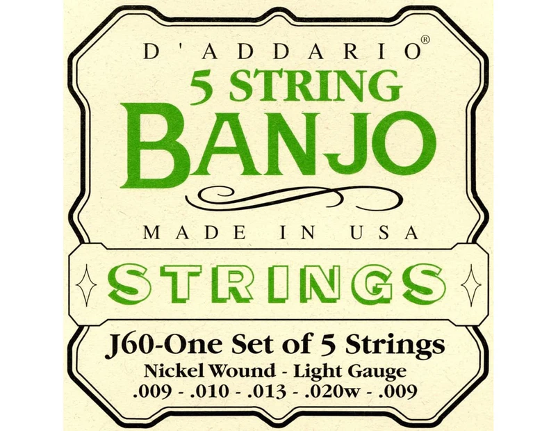 D'Addario J60 5-String Banjo Strings - Light Gauge - 9-20