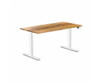 Desky Dual Hardwood Sit Stand Desk - Teak / White Standing Computer Desk For Home Office & Study