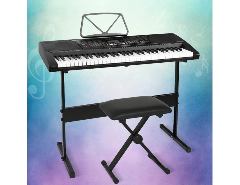 Alpha 61 Keys Electronic Piano Keyboard Digital Electric w/ Stand Stool Lighted