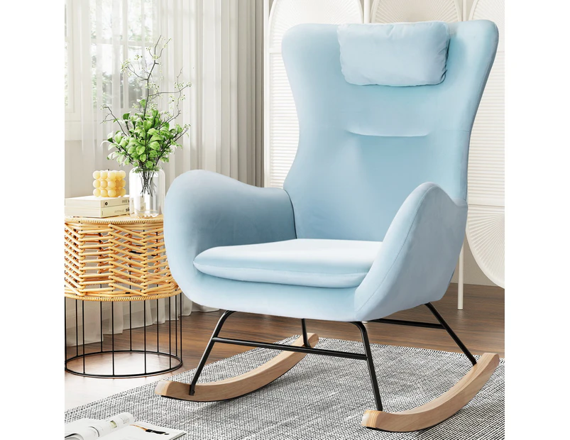 Artiss Rocking Chair Velvet Armchair Feeding Chair Blue