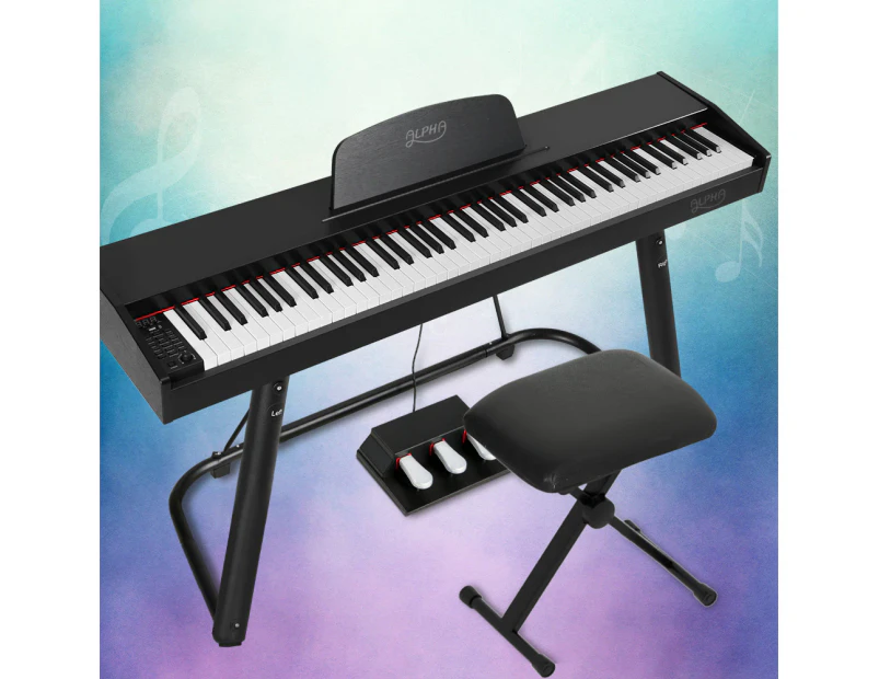 Alpha 88 Keys Electronic Piano Keyboard Digital Electric w/ Stand Stool Weighted
