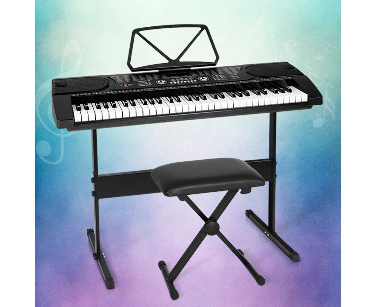 Alpha 61 Keys Electronic Piano Keyboard Digital Electric w/ Stand Stool Black