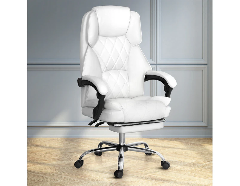 Artiss Executive Office Chair Leather Footrest White