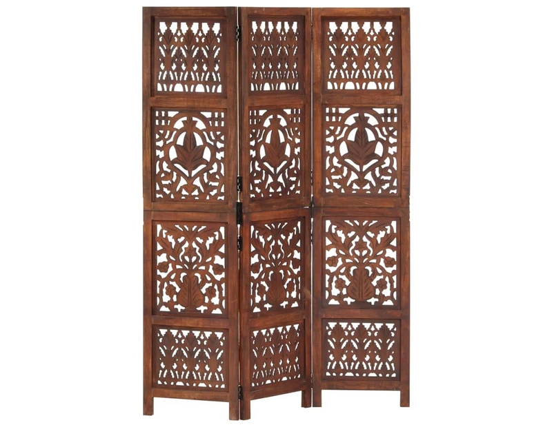 vidaXL Hand Carved 3-Panel Room Divider Brown 120x165 cm Solid Mango Wood