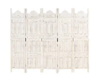 vidaXL Hand carved 5-Panel Room Divider White 200x165 cm Solid Mango Wood