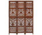 vidaXL Hand Carved 3-Panel Room Divider Brown 120x165 cm Solid Mango Wood