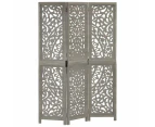 vidaXL Hand carved 3-Panel Room Divider Grey 120x165 cm Solid Mango Wood