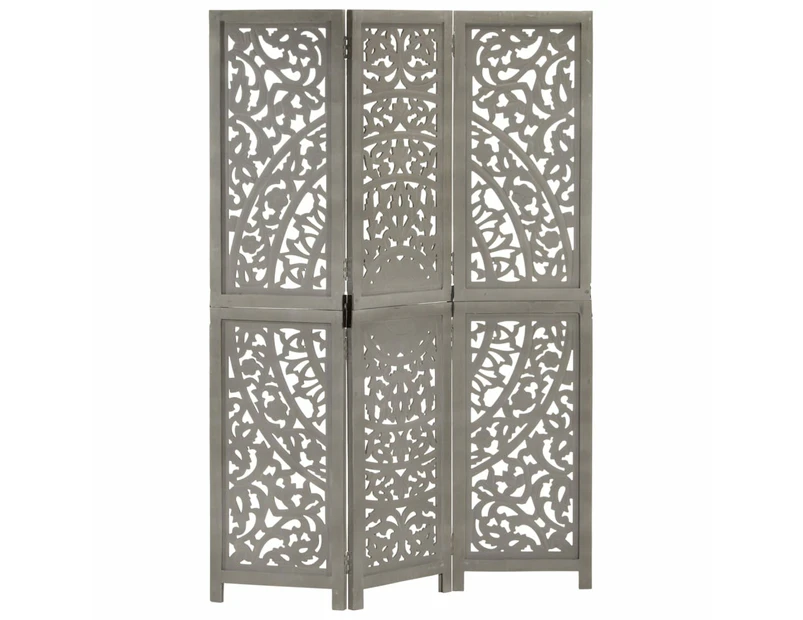 vidaXL Hand carved 3-Panel Room Divider Grey 120x165 cm Solid Mango Wood