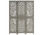 vidaXL Hand carved 3-Panel Room Divider Grey 120x165 cm Solid Mango Wood