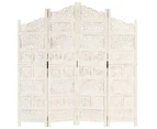 vidaXL Hand carved 4-Panel Room Divider White 160x165 cm Solid Mango Wood