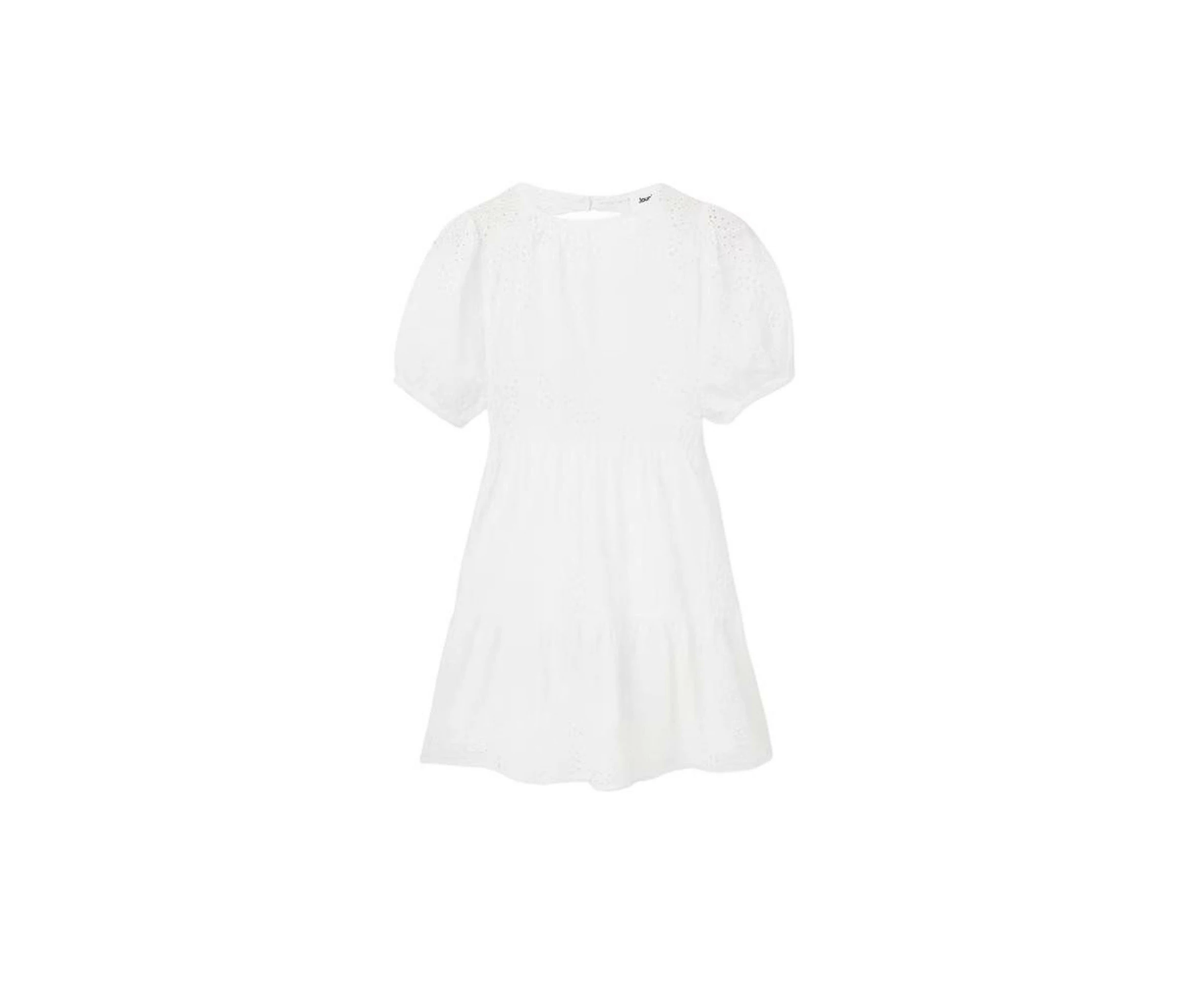 Lace Fastening Short Sleeve Dress - White