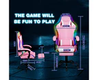 Ufurniture Gaming Chair 12 RGB LED Massage Racing Recliner Ergonomic Executive Office Chair Footrest Pink & White