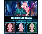 Ufurniture Gaming Chair 12 RGB LED Massage Racing Recliner Ergonomic Executive Office Chair Footrest Pink & White