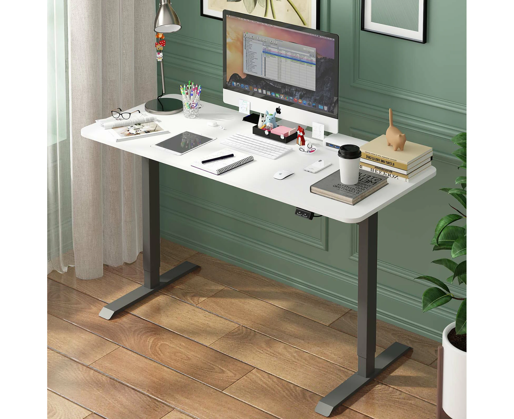 Ufurniture Electric Standing Desk Height Adjustable Motorised Sit Stand Desk 120cm Splice Board Home Office Workstation White Table Top+ Black Frame