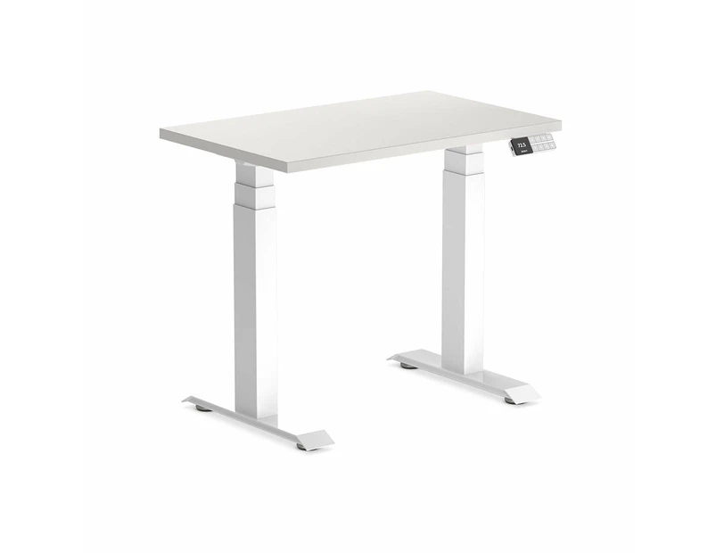 Desky Dual Mini Sit Stand Desk - White / White Standing Computer Desk For Home Office & Study