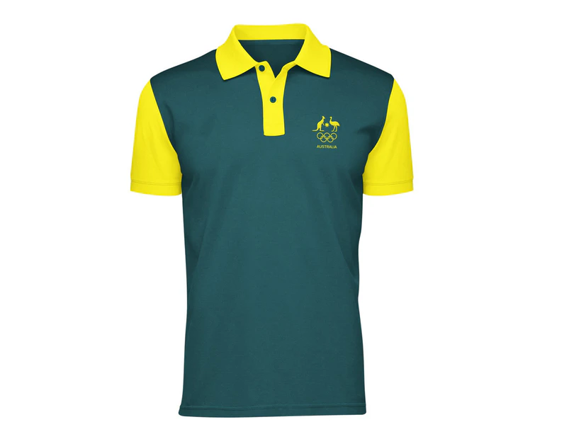 AOC Australian Olympic Adults Supporter Polo Shirt/Top Sport Green/Gold - Green