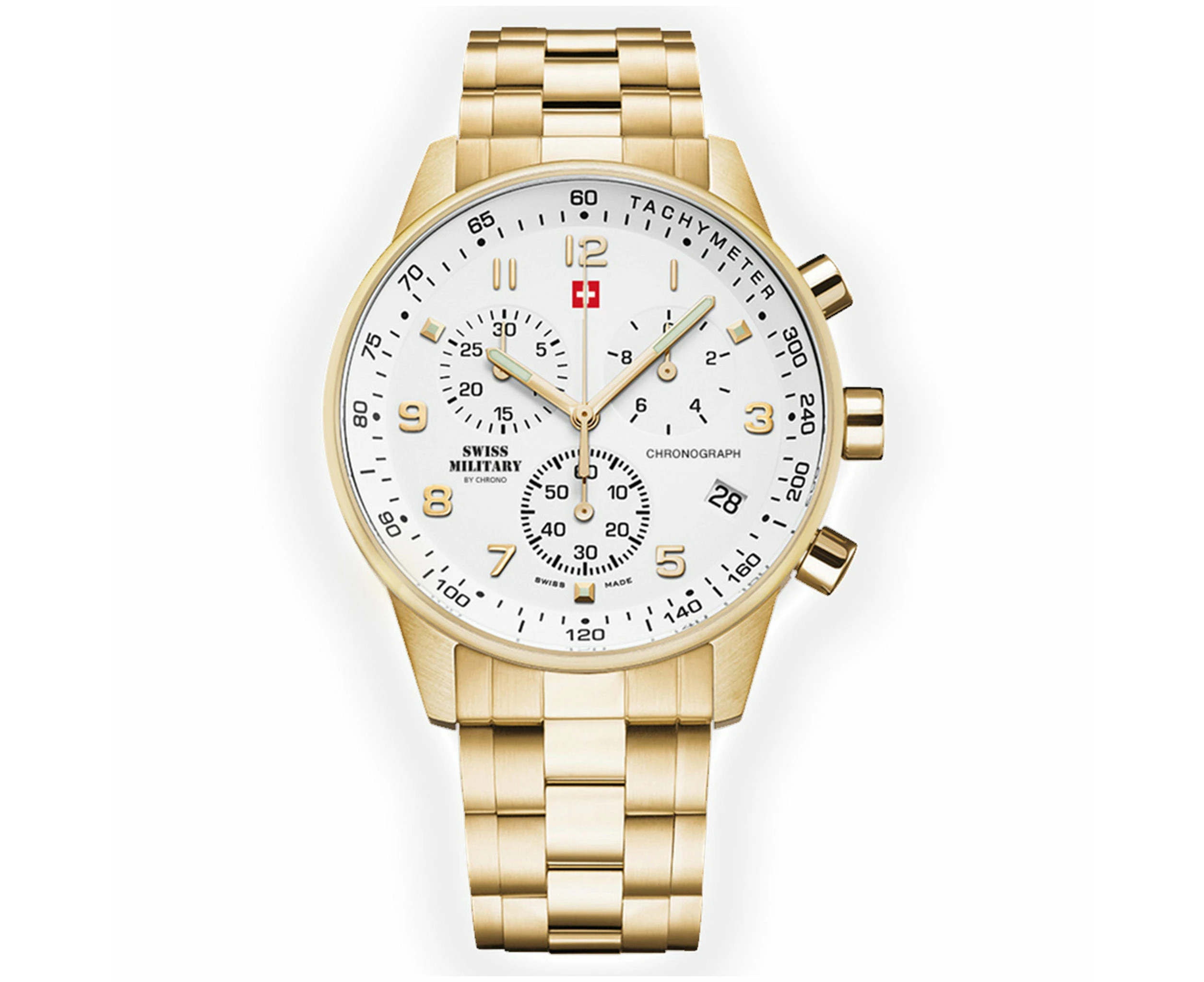 Swiss Military Gold Stainless Steel White Dial Chronograph Men's Watch - SM34012.03