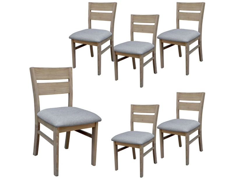 Tyler 6pc Set Dining Chair Fabric Seat Solid Acacia Timber Wood Brushed Smoke