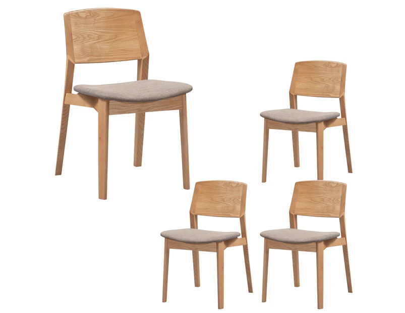 Emilio 4pc Set Dining Chair Fabric Seat Scandinavian Style Solid Ash Wood Oak