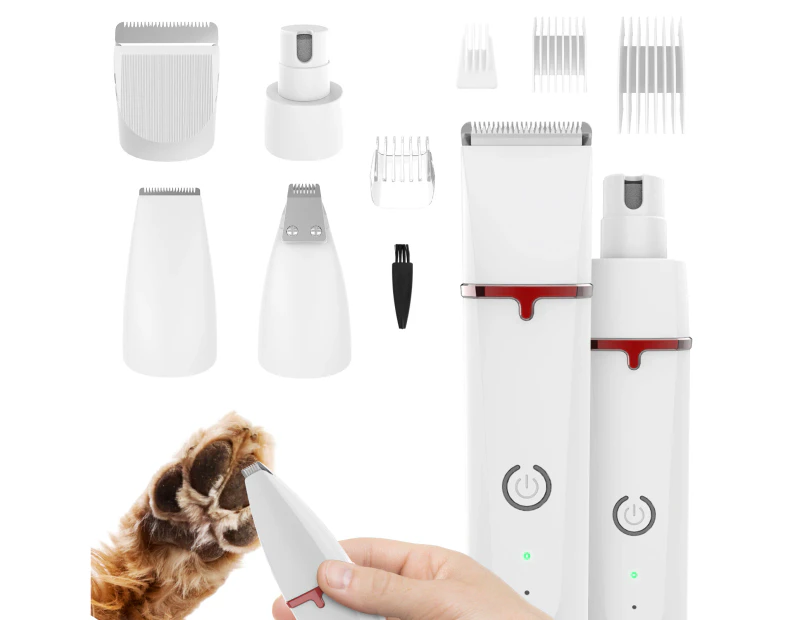 Dog Clippers for Grooming, Dog Nail Grinder Trimmers with 4 Blade Heads, Low Noise, Dog Grooming Kit for Eyes, Ears, Face, Rump