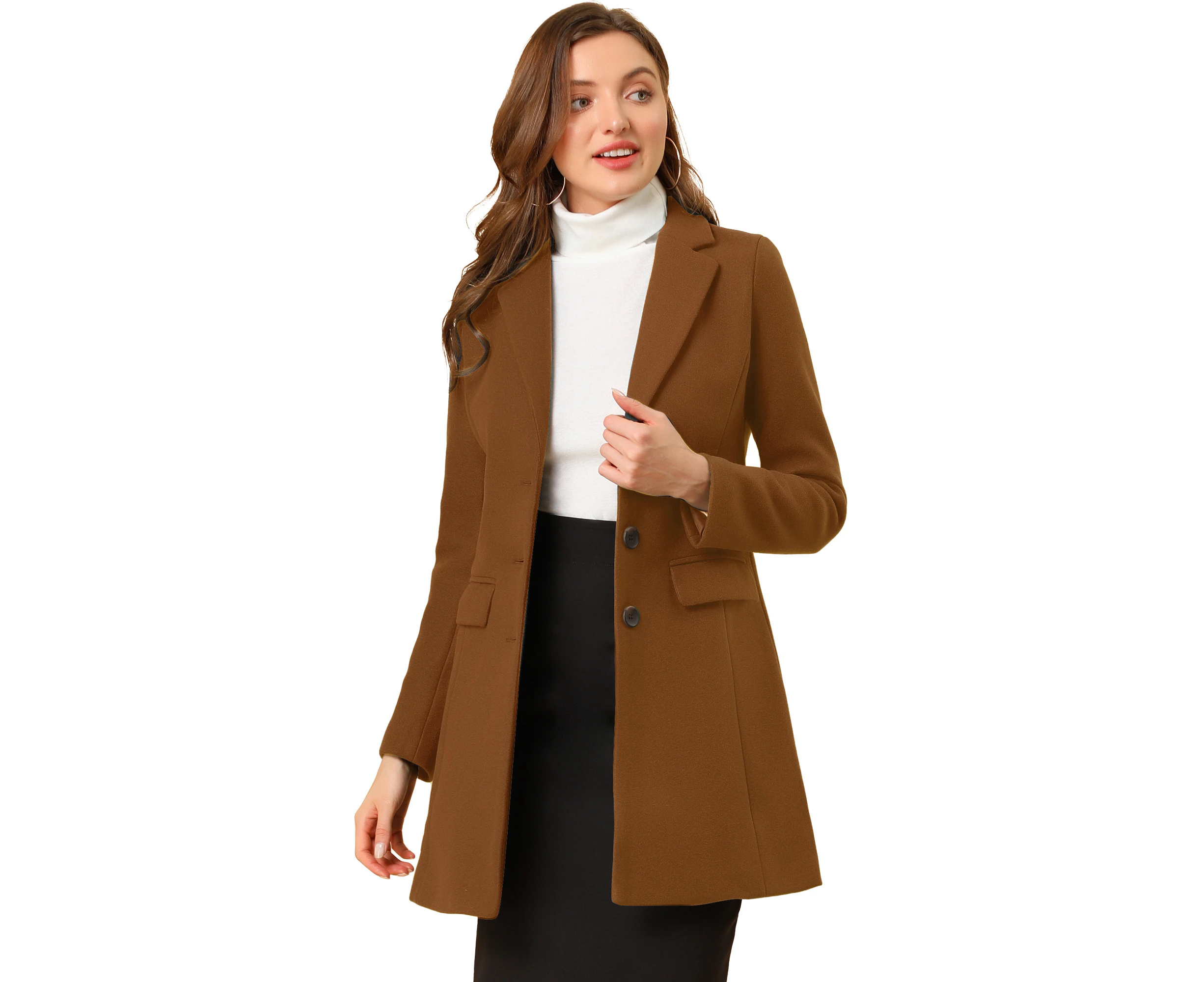 Allegra K Notched Lapel Single Breasted Outwear Winter Coat Dark Brown