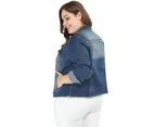 Agnes Orinda Plus Size Classic Washed Front Frayed Denim Jacket Blue