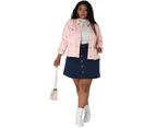 Agnes Orinda Plus Size Classic Washed Front Frayed Denim Jacket Pink