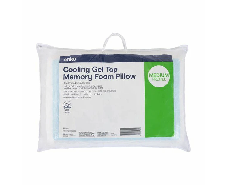 Cooling Gel Top Memory Foam Pillow, Medium Profile - Anko