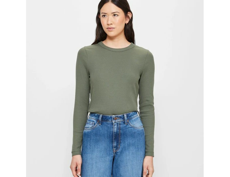Target Australian Cotton Long Sleeve Rib Layering T-Shirt - Green