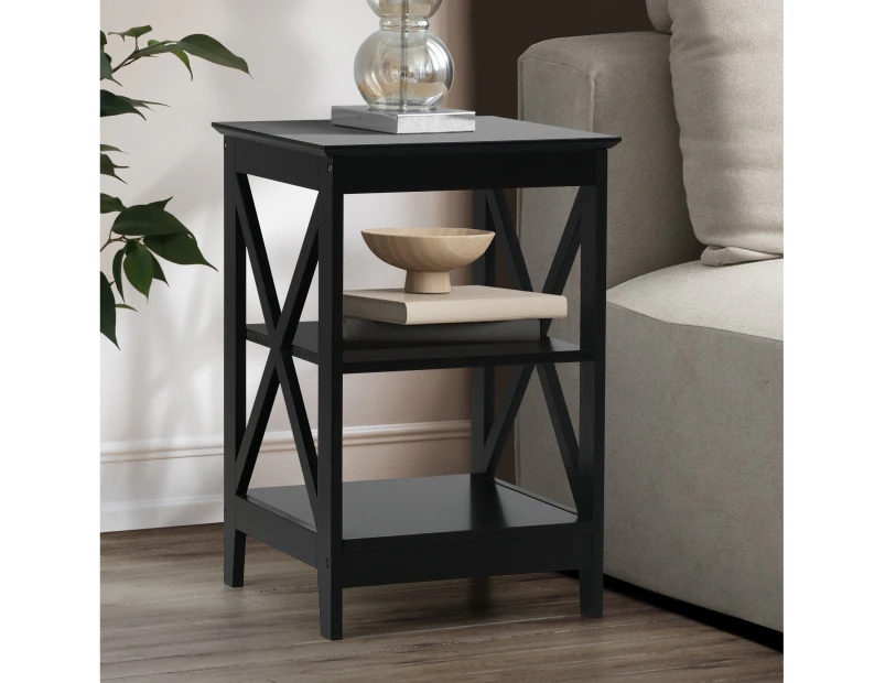 Oikiture Side Table Coffee Bedside Sofa End Tables 3-tier Shelf Black