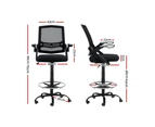 Office Chairs Artiss Office Chair Veer Drafting Stool Mesh Chairs Flip Up Armrest Black