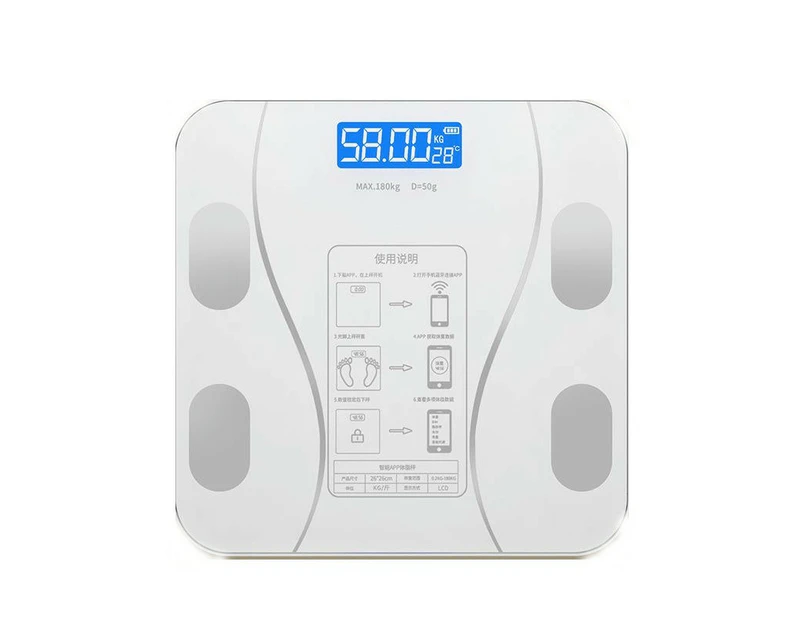 Human Body Scale Bluetooth Body Fat Scale Bathroom Smart Digital Weight Scale Electronic Scale-Curve white