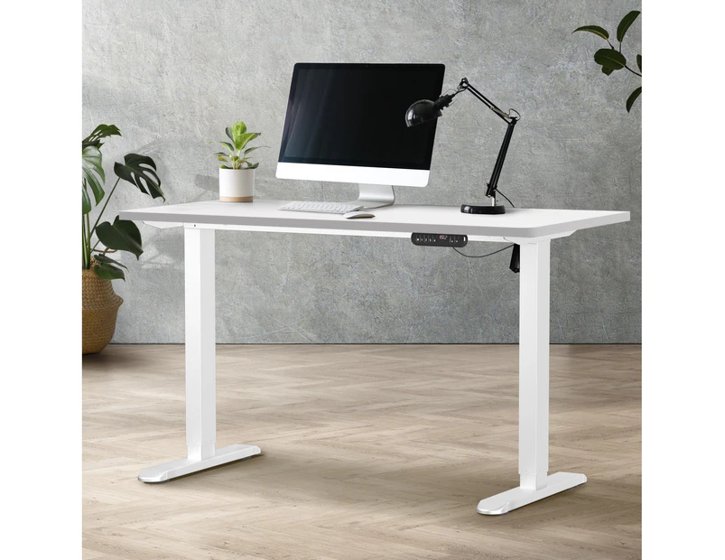 Oikiture 120CM Electric Standing Desk Single Motor Height Adjustable Sit Stand Table White Frame White Tabletop