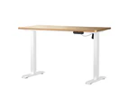 Oikiture 120CM Electric Standing Desk Single Motor Height Adjustable Sit Stand Table White Frame OAK Tabletop