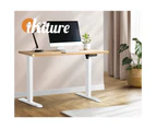 Oikiture 120CM Electric Standing Desk Single Motor Height Adjustable Sit Stand Table White Frame OAK Tabletop