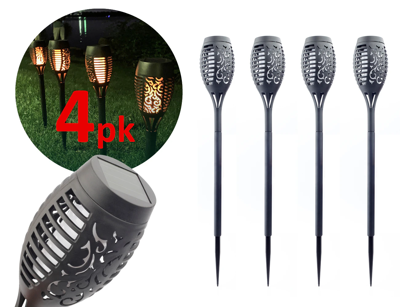 4pk 12 LED Solar Lights Garden Outdoor (Sydney Stock) Flame Lights Flickering Dancing Torch Waterproof