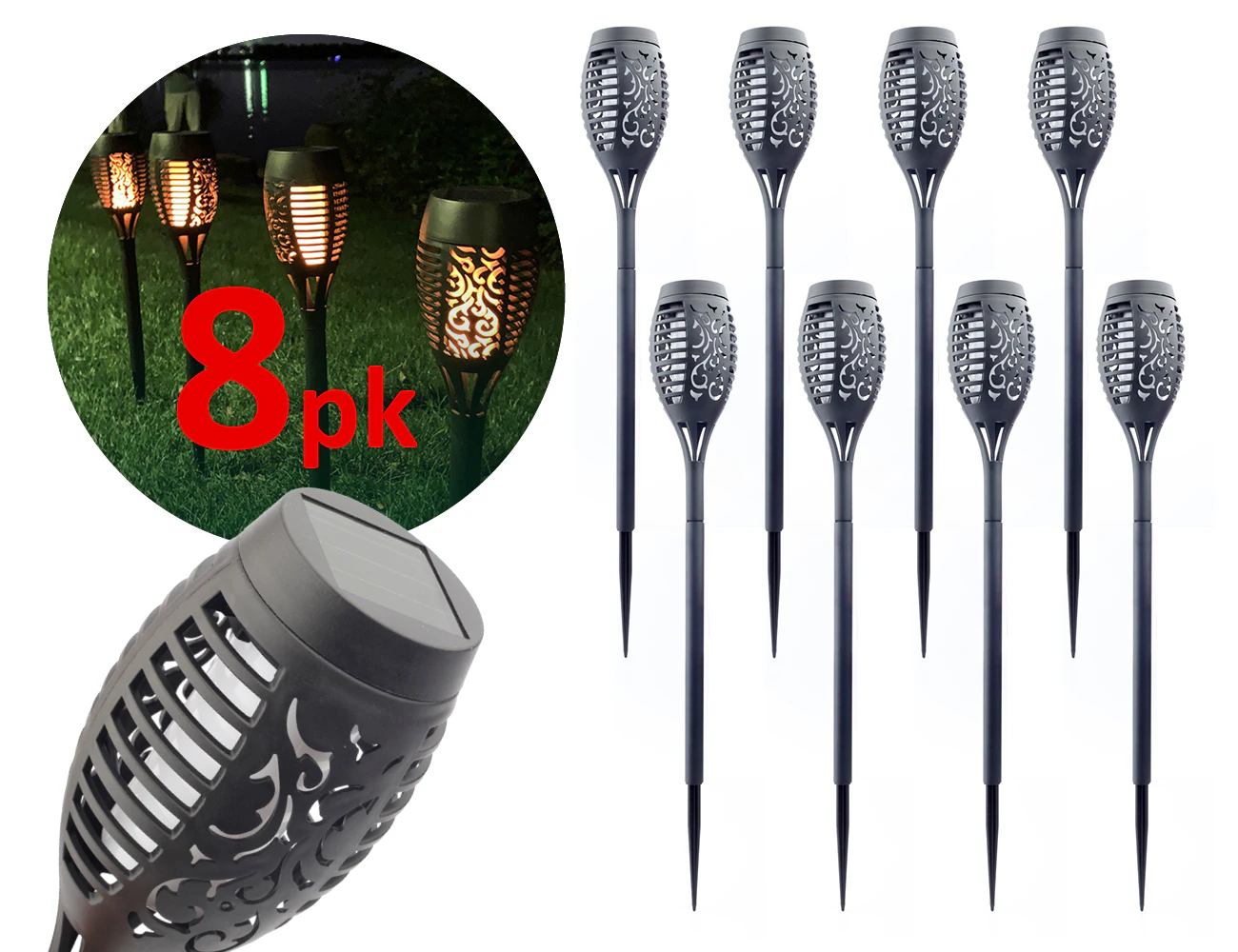 8pk 12 LED Solar Lights Garden (Sydney Stock) Outdoor Flame Lights Flickering Landscape Patio Torch Waterproof