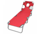 vidaXL Folding Sun Lounger with Head Cushion Powder-coated Steel Red