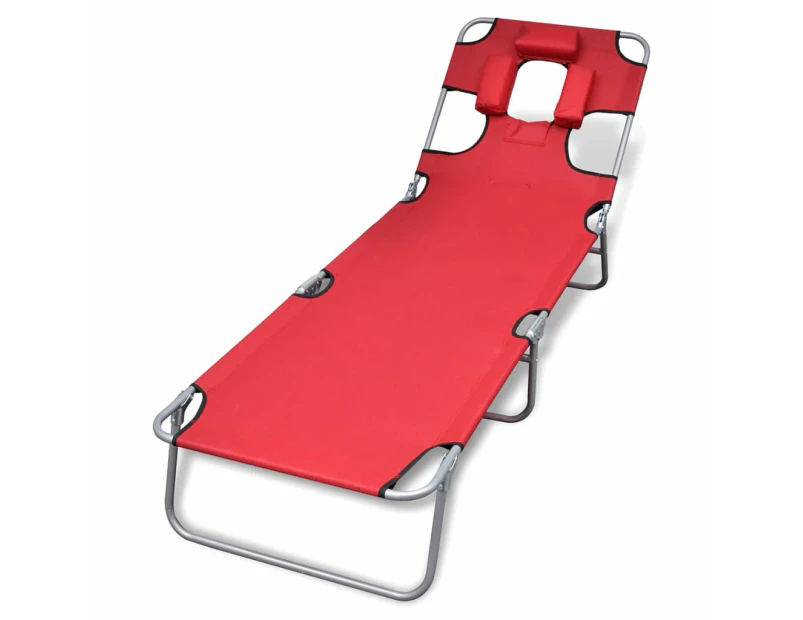 vidaXL Folding Sun Lounger with Head Cushion Powder-coated Steel Red