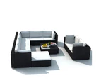 vidaXL 10 Piece Garden Lounge Set with Cushions Poly Rattan Black