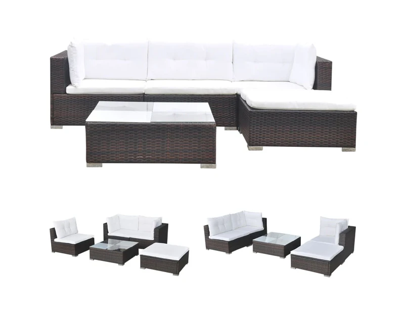 vidaXL 5 Piece Garden Lounge Set with Cushions Poly Rattan Brown