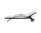 Sun Lounger with Cushion & Wheels Poly Rattan Black