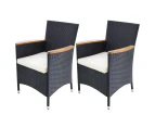 Garden Chairs 2 pcs with Cushions Poly Rattan Black