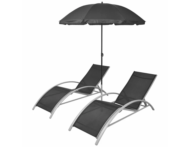 vidaXL Sun Loungers with Umbrella Aluminium Black